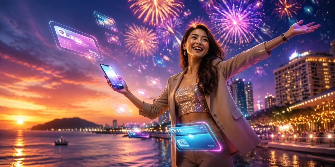 Pengguna Malaysia membuat deposit mudah melalui telefon pintar di Kota Kinabalu